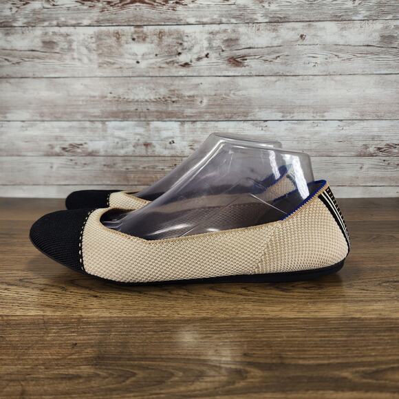 Rothy’s Womens The Square Tuxedo Cap Toe Ballet Flats Black Beige size 10 - Picture 5 of 12